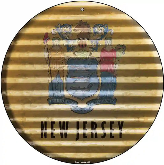 New Jersey Flag Corrugated Effect Novelty Circular Sign