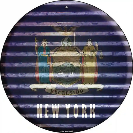 New York Flag Corrugated Effect Novelty Circular Sign