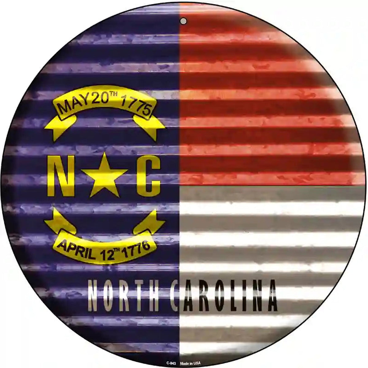 North Carolina Flag Corrugated Effect Novelty Circular Sign
