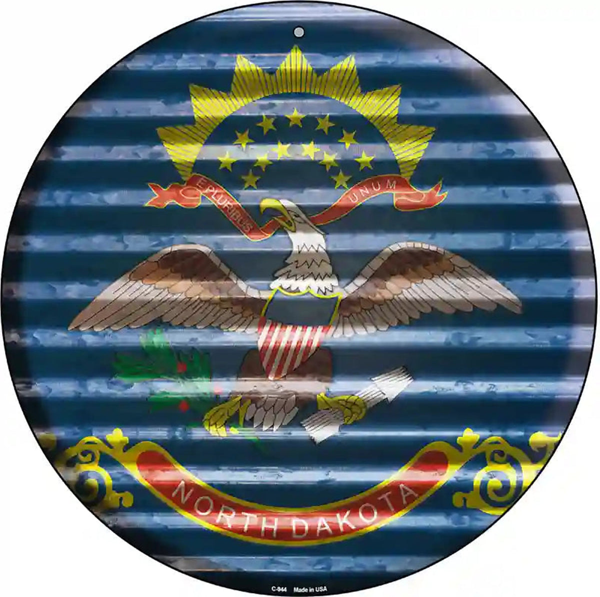North Dakota Flag Corrugated Effect Novelty Circular Sign