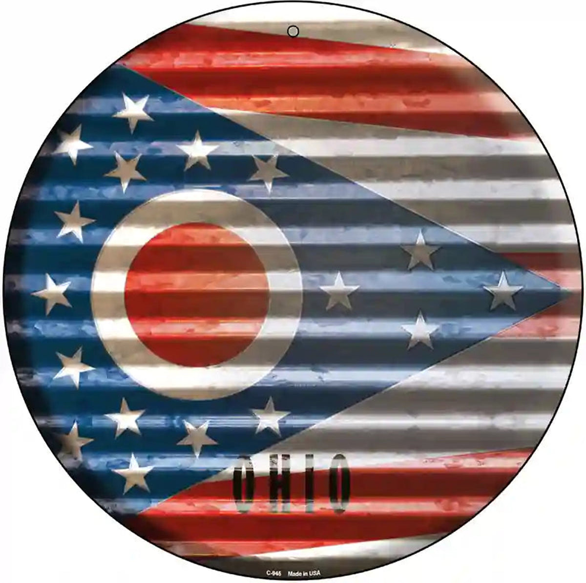 Ohio Flag Corrugated Effect Novelty Circular Sign