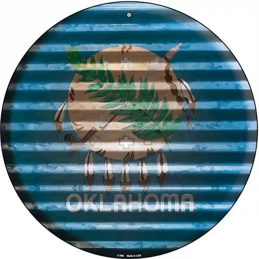 Oklahoma Flag Corrugated Effect Novelty Circular Sign