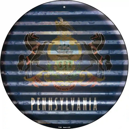 Pennsylvania Flag Corrugated Effect Novelty Circular Sign