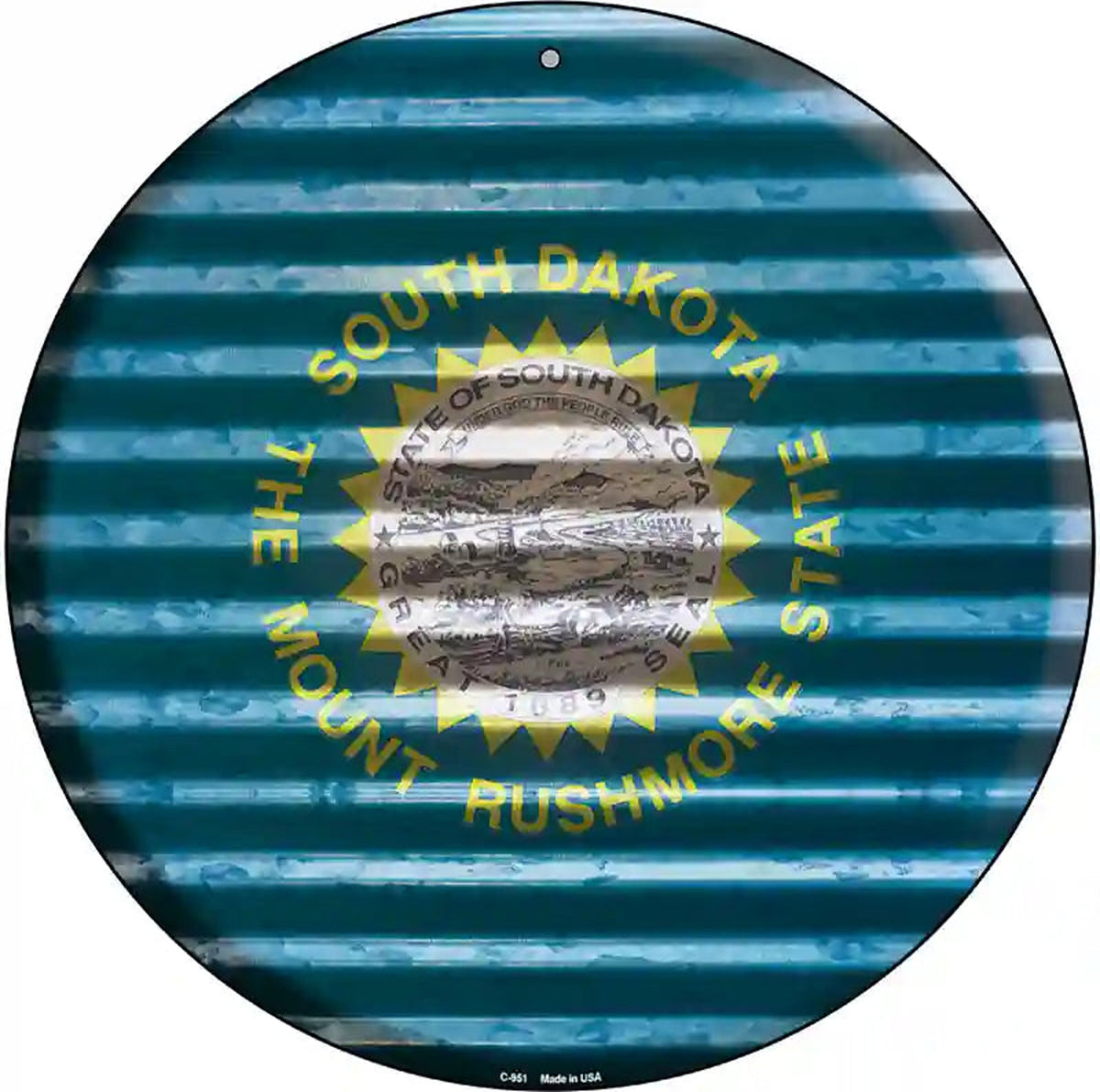 South Dakota Flag Corrugated Effect Novelty Circular Sign