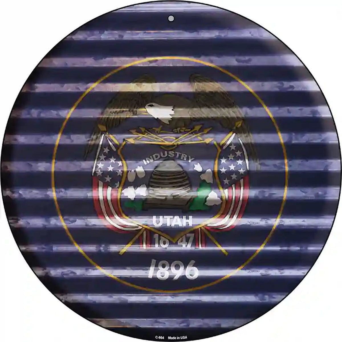 Utah Flag Corrugated Effect Novelty Circular Sign