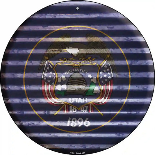 Utah Flag Corrugated Effect Novelty Circular Sign