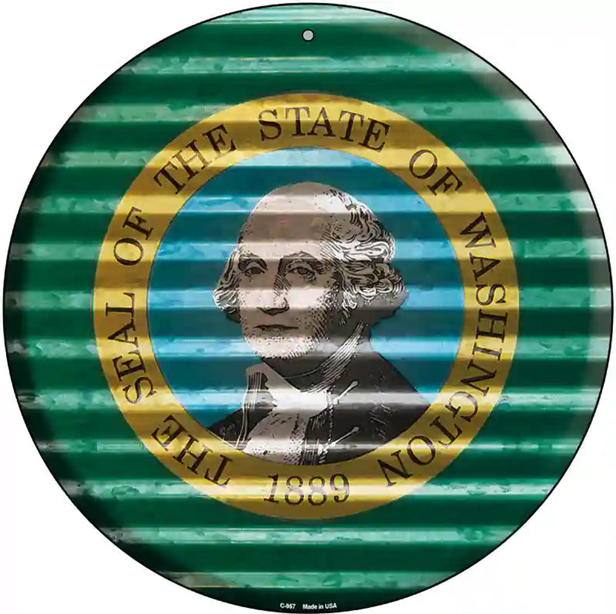 Washington Flag Corrugated Effect Novelty Circular Sign