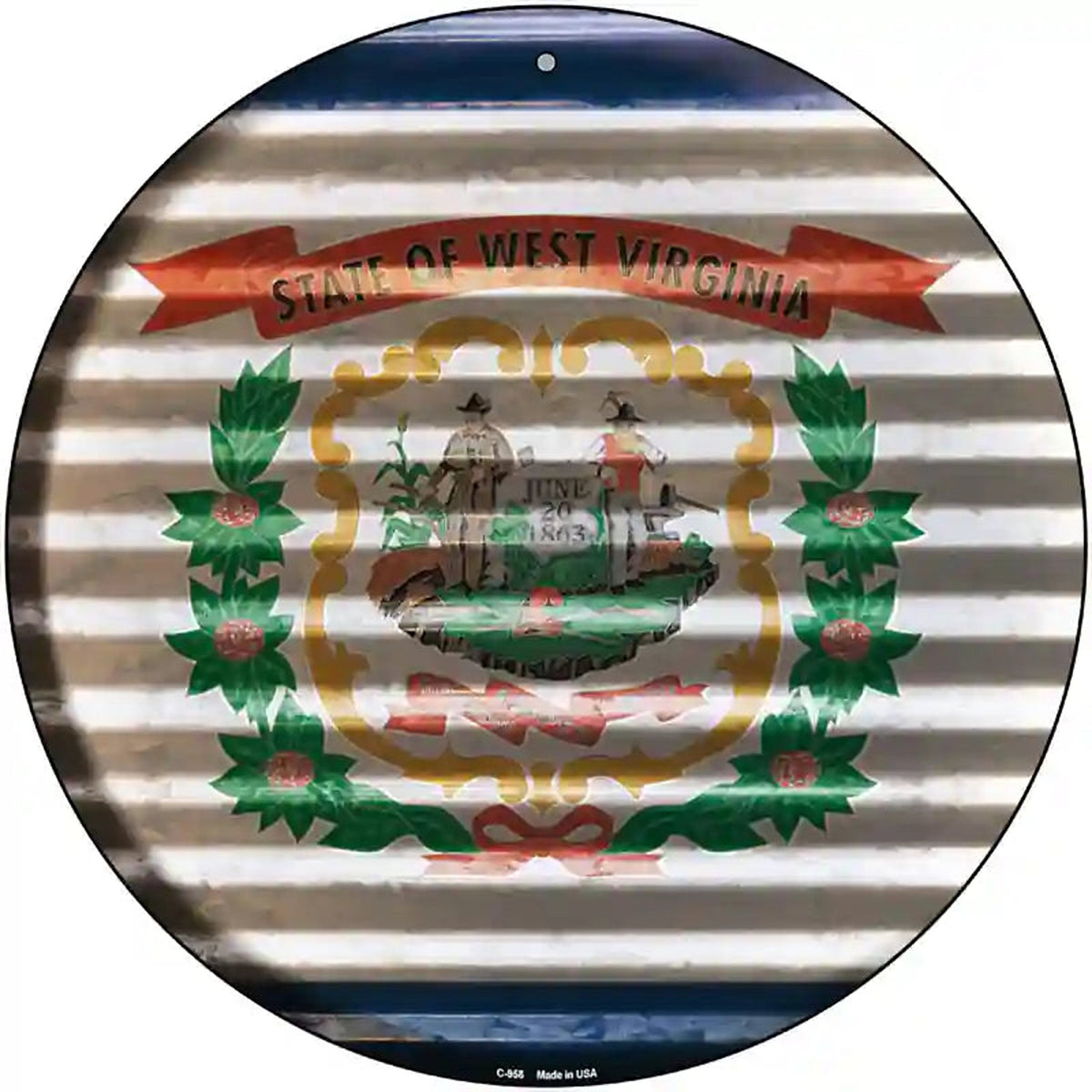 West Virginia Flag Corrugated Effect Novelty Circular Sign