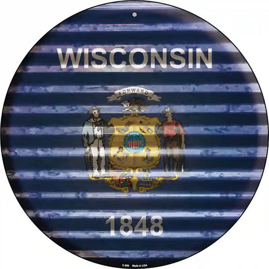 Wisconsin Flag Corrugated Effect Novelty Circular Sign