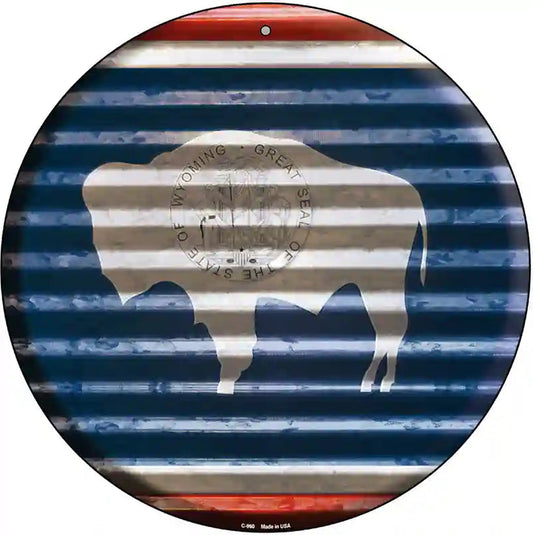 Wyoming Flag Corrugated Effect Novelty Circular Sign