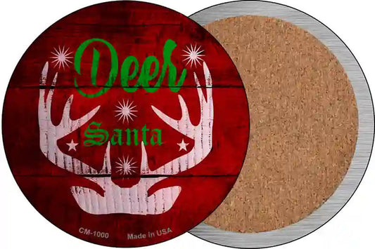 Deer Santa Novelty Circle Coaster Set of 4