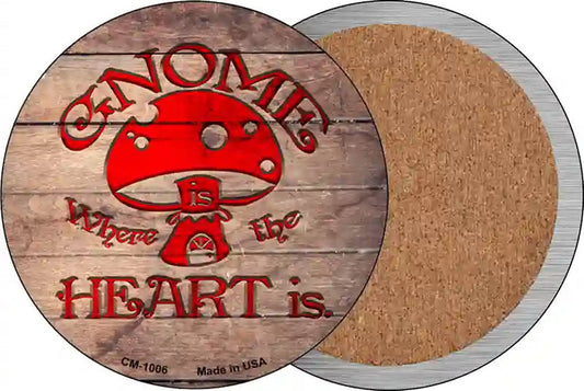 Gnome Where Home Is Novelty Circle Coaster Set of 4
