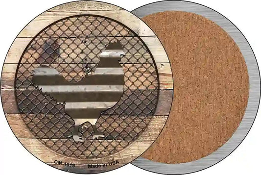 Corrugated Chicken on Wood Novelty Circle Coaster Set of 4