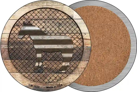 Corrugated Horse on Wood Novelty Circle Coaster Set of 4