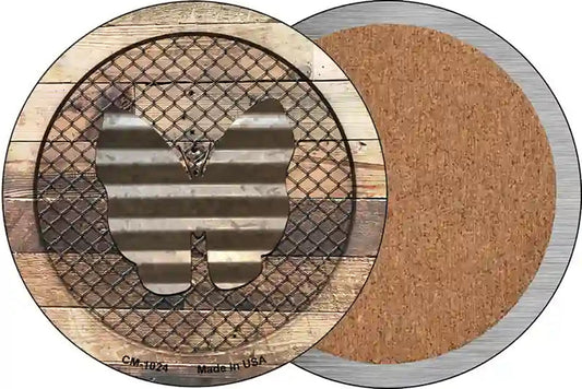 Corrugate Butterfly on Wood Novelty Circle Coaster Set of 4