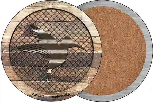 Corrugated Hummingbird on Wood Novelty Circle Coaster Set of 4