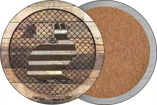Corrugated Rabbit on Wood Novelty Circle Coaster Set of 4
