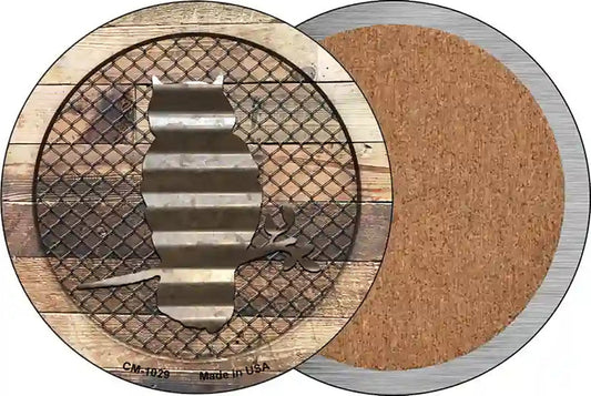Corrugated Owl on Wood Novelty Circle Coaster Set of 4