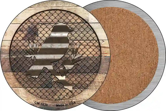 Corrugated Bird on Wood Novelty Circle Coaster Set of 4