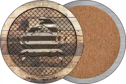 Corrugated Crab on Wood Novelty Circle Coaster Set of 4