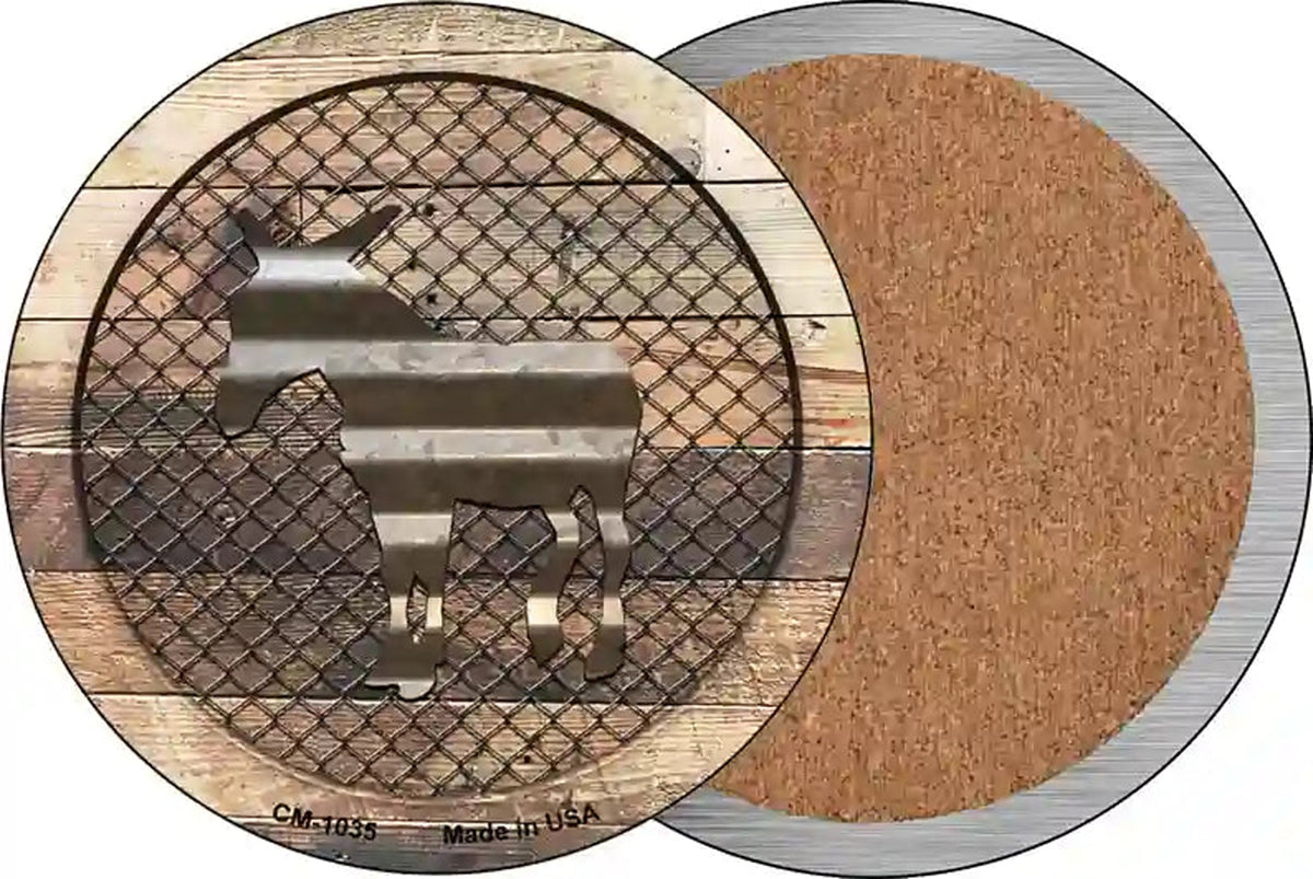 Corrugated Donkey on Wood Novelty Circle Coaster Set of 4