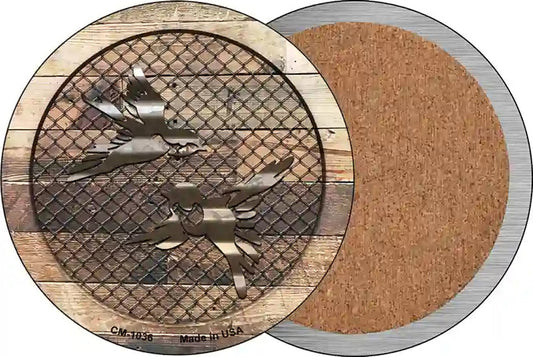 Corrugated Little Birds on Wood Novelty Circle Coaster Set of 4