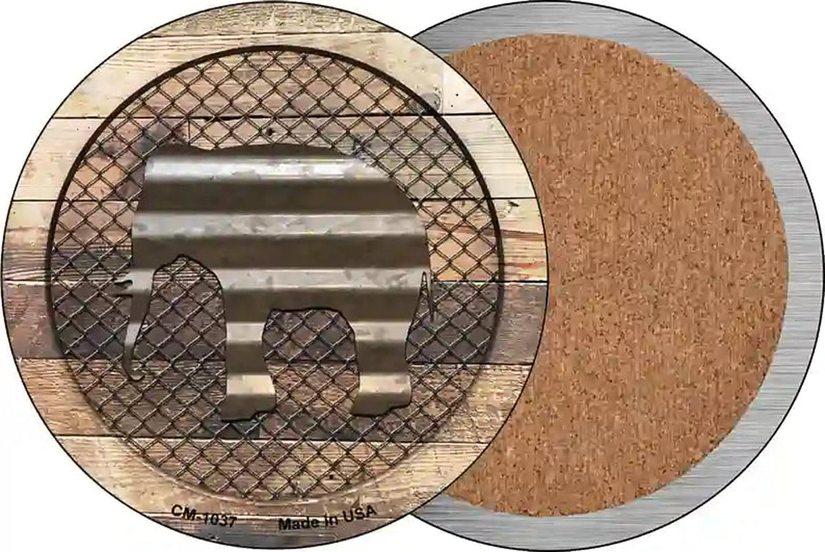 Corrugated Elephant on Wood Novelty Circle Coaster Set of 4