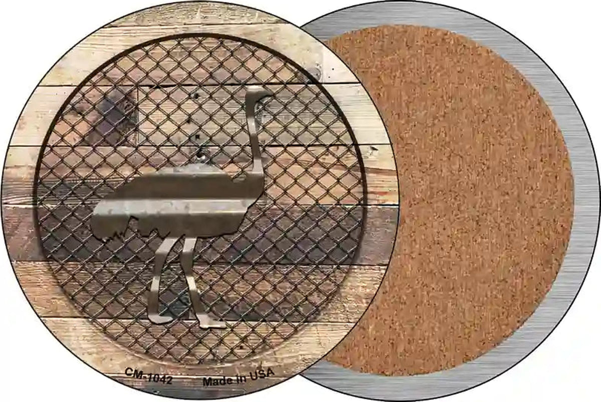 Corrugated Ostrich on Wood Novelty Circle Coaster Set of 4