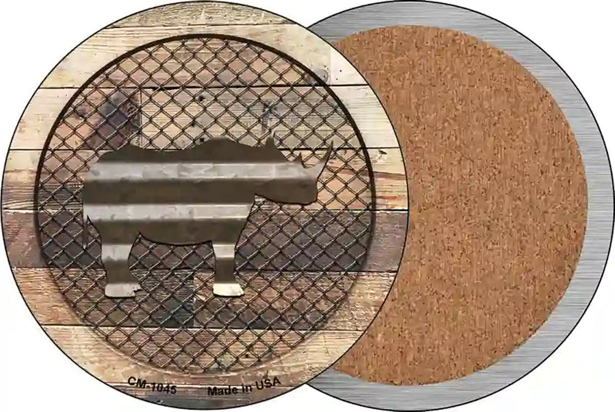 Corrugated Rhino on Wood Novelty Circle Coaster Set of 4