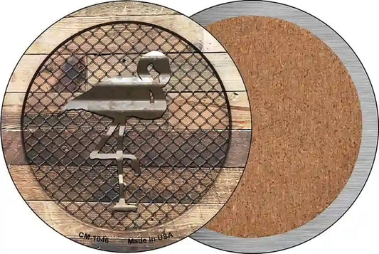 Corrugated Flamingo on Wood Novelty Circle Coaster Set of 4