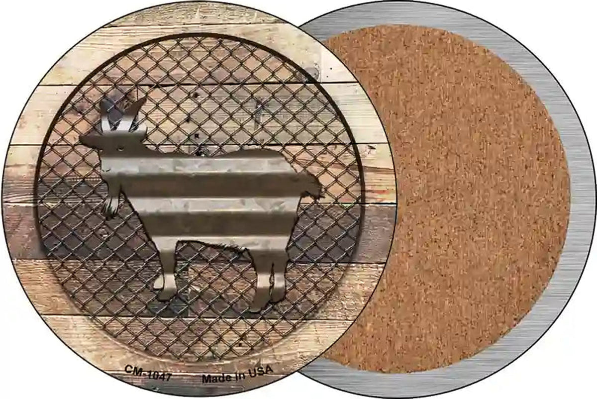 Corrugated Goat on Wood Novelty Circle Coaster Set of 4