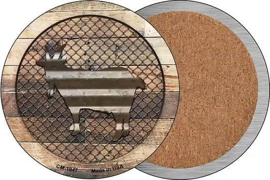 Corrugated Goat on Wood Novelty Circle Coaster Set of 4
