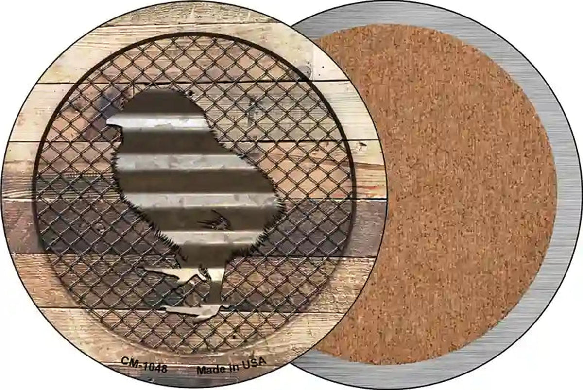 Corrugated Chick on Wood Novelty Circle Coaster Set of 4
