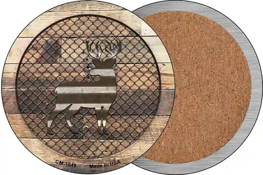 Corrugated Deer on Wood Novelty Circle Coaster Set of 4