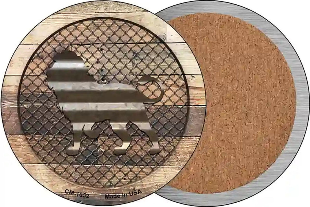 Corrugated Lion on Wood Novelty Circle Coaster Set of 4