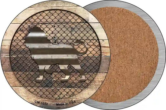 Corrugated Lion on Wood Novelty Circle Coaster Set of 4