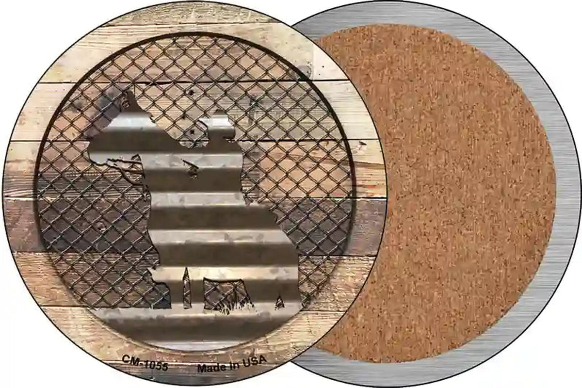 Corrugated Cowboy on Wood Novelty Circle Coaster Set of 4