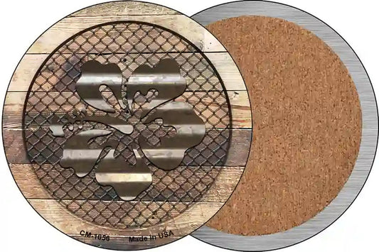 Corrugated Hawaiian Flowers on Wood Novelty Circle Coaster Set of 4