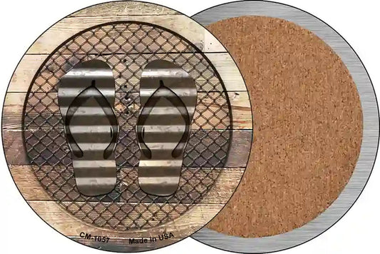 Corrugated Flip Flops on Wood Novelty Circle Coaster Set of 4