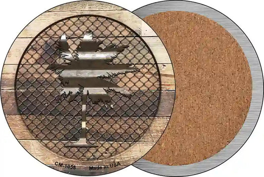 Corrugated Palm Tree on Wood Novelty Circle Coaster Set of 4