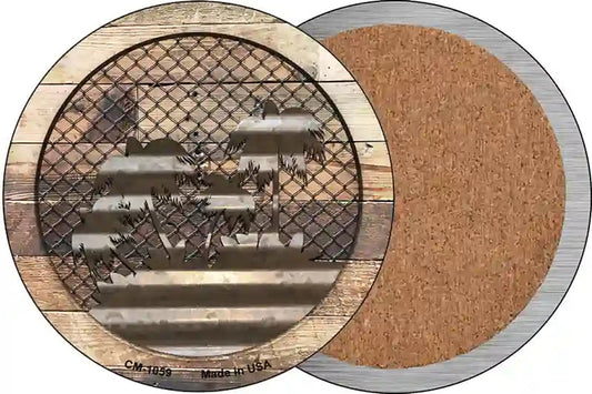 Corrugated Palm Trees on Wood Novelty Circle Coaster Set of 4