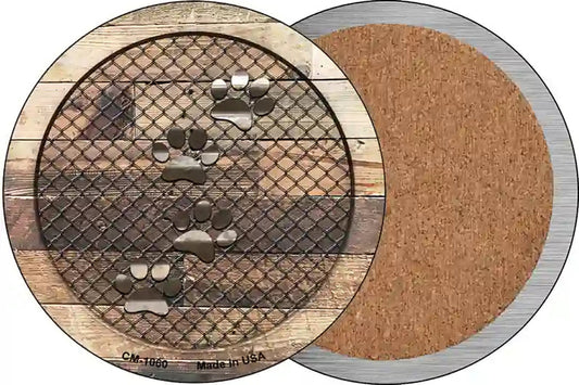 Corrugated Dog Paws on Wood Novelty Circle Coaster Set of 4