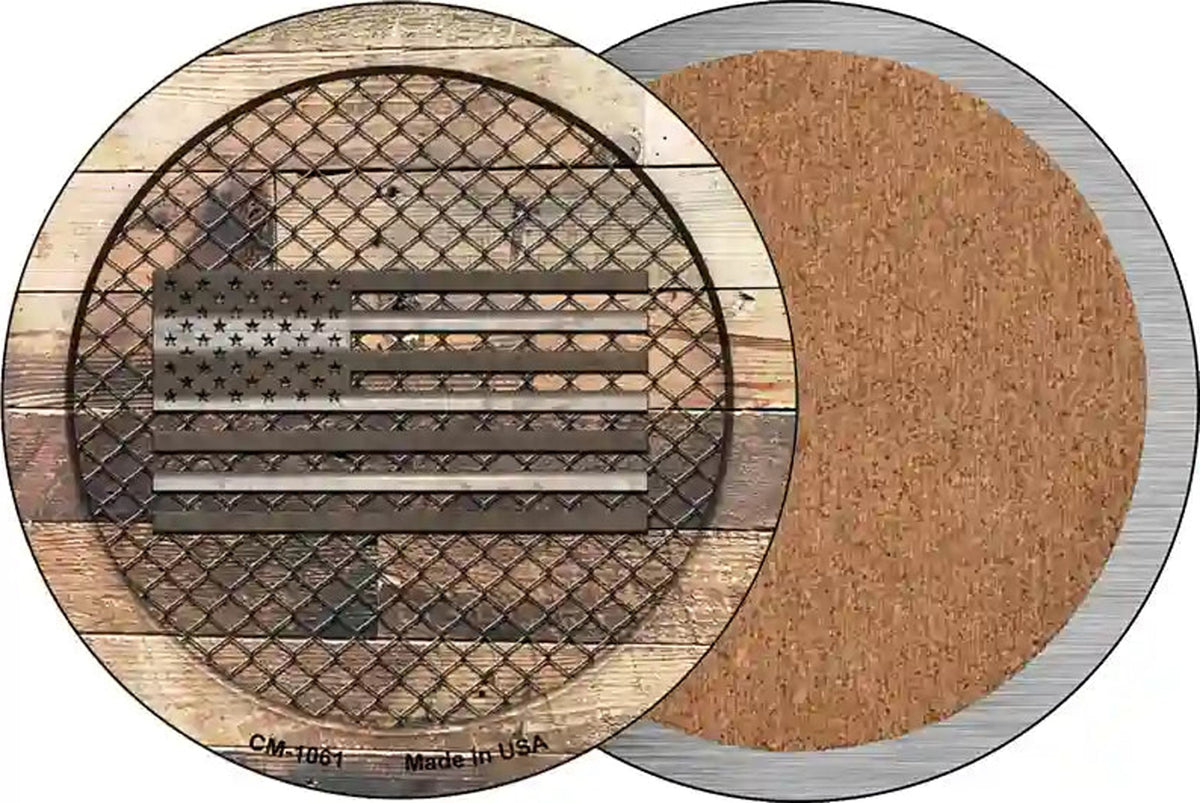 Corrugated American Flag on Wood Novelty Circle Coaster Set of 4