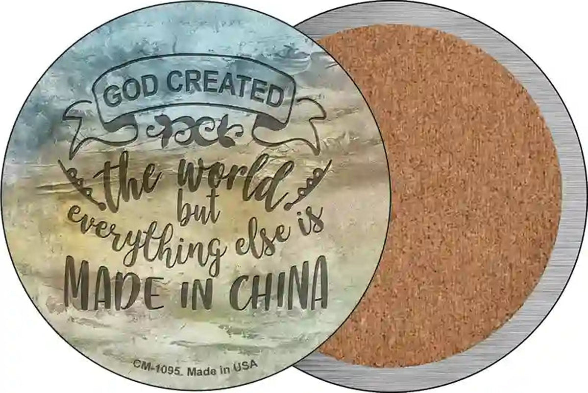 God Created the World Novelty Circle Coaster Set of 4