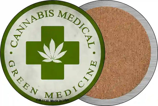 Cannabis Medicine Novelty Circle Coaster Set of 4