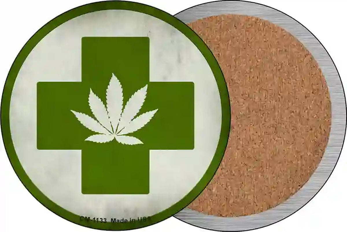 Cannabis Green Cross Novelty Circle Coaster Set of 4
