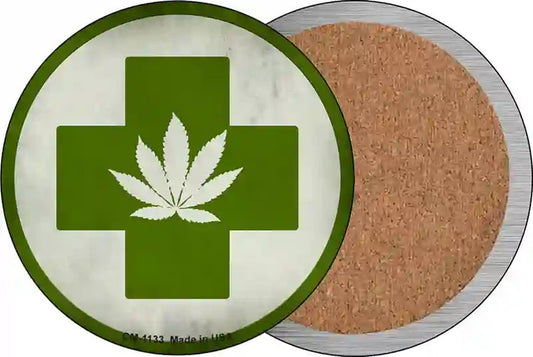 Cannabis Green Cross Novelty Circle Coaster Set of 4