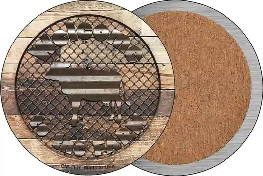 Welcome To The Farm Corrugated Cow Novelty Circle Coaster Set of 4