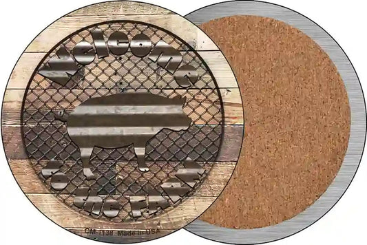 Welcome To The Farm Corrugated Pig Novelty Circle Coaster Set of 4