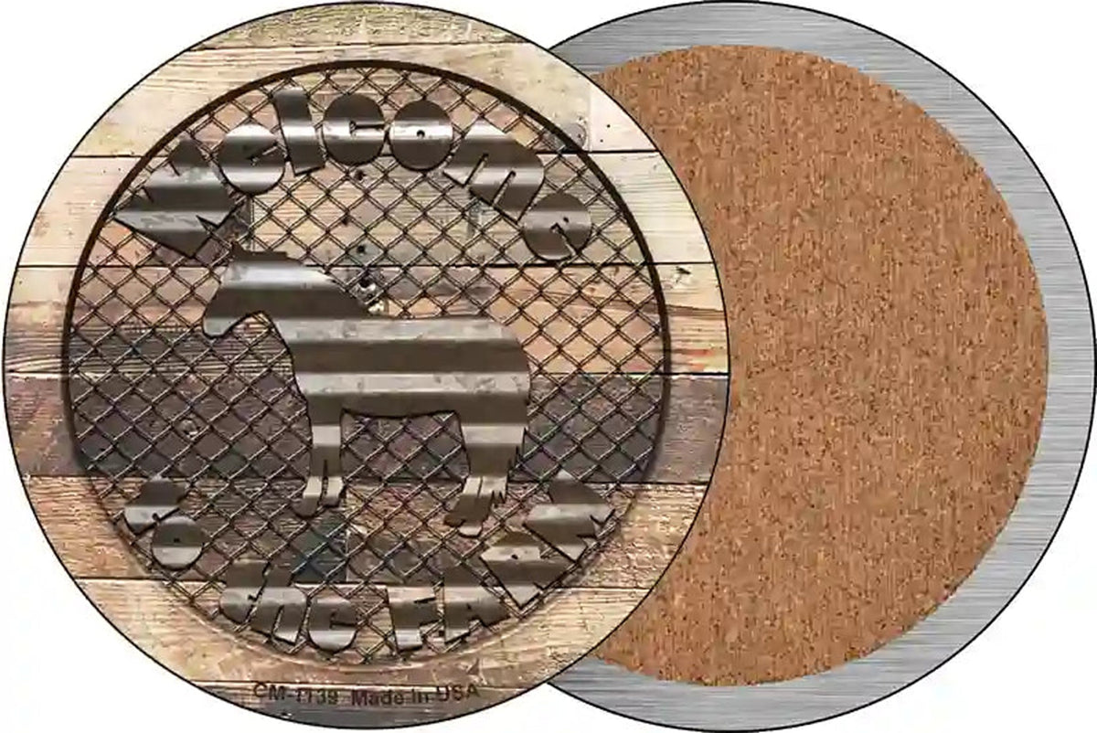 Welcome To The Farm Corrugated Horse Novelty Circle Coaster Set of 4